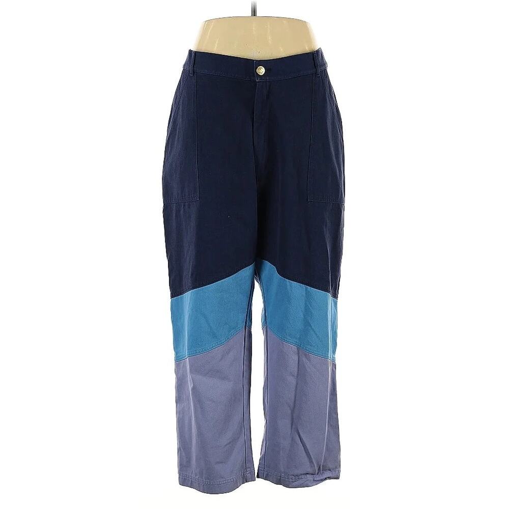 Big Bud Press Work Pants Blue Color Block High Rise Organic Cotton Elastic